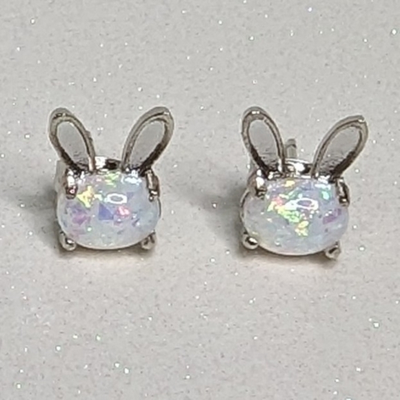 Bunny Ears Opal 925 Sterling Silver Stud Earrings - Picture 5 of 8